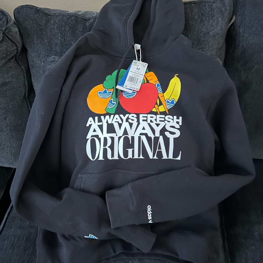 Adidas Original Black Hoodie with Fruit Graphic